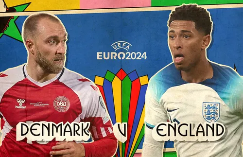 Стартовите състави на Дания и Англия